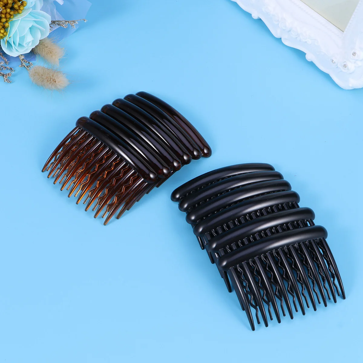 

12pcs 17 Teeth Plastic Hair Clip Combs Vintage Small Hair Side Combs 8x5cm (6pcs Dark Coffee + 6pcs Black )