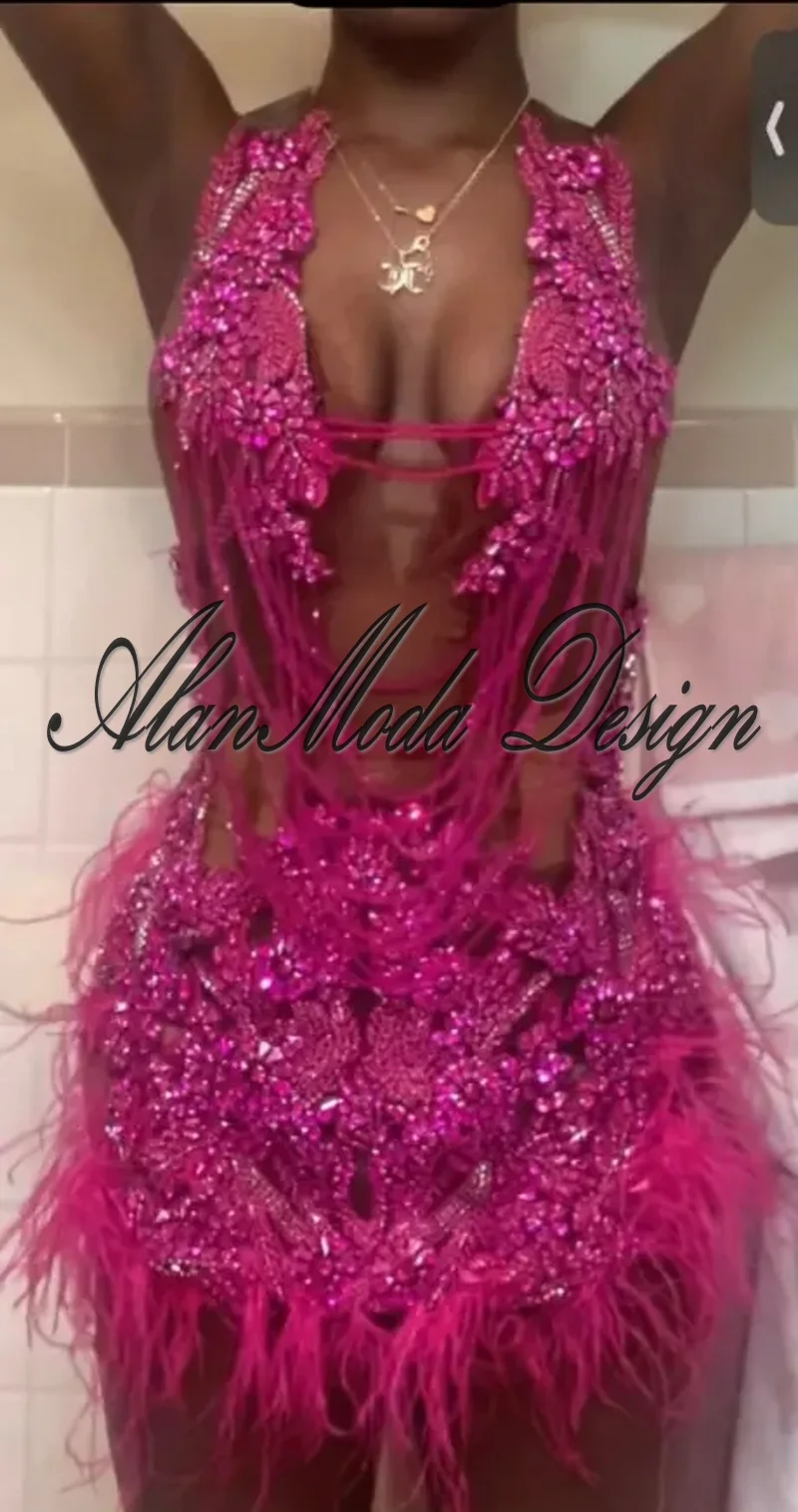 Mini Birthday Dress For Women Luxury 2025 Crytsal Feathers Short Prom Gowns Vestidos De Graduación Party Outfits Customized