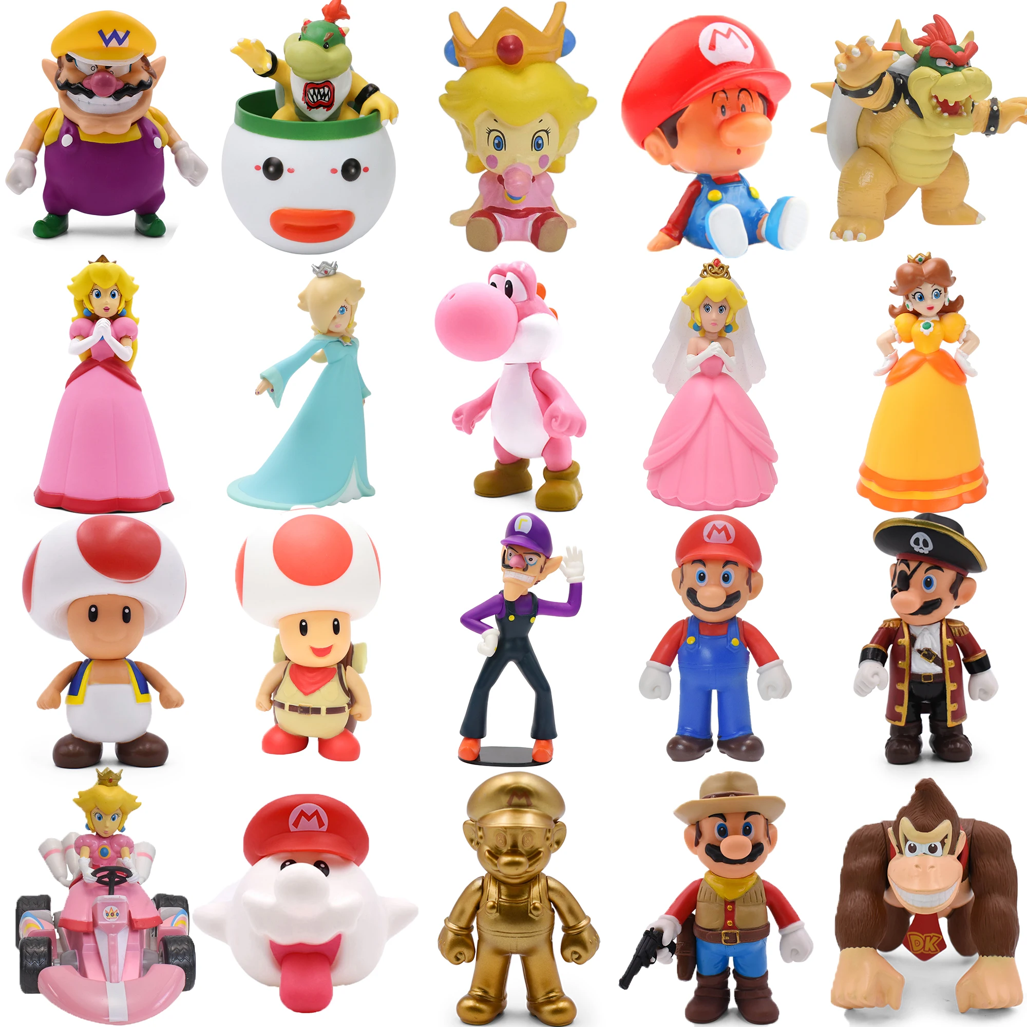 Mario Bros Figures Model Toy LuigiBowser Yoshi Princess Daisy RosalinaPeach Toad Waluigi Model Doll BirthdayGift Collection