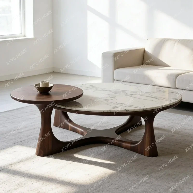 

Q light luxury solid wood round small tea table combination modern simple creative living room side table