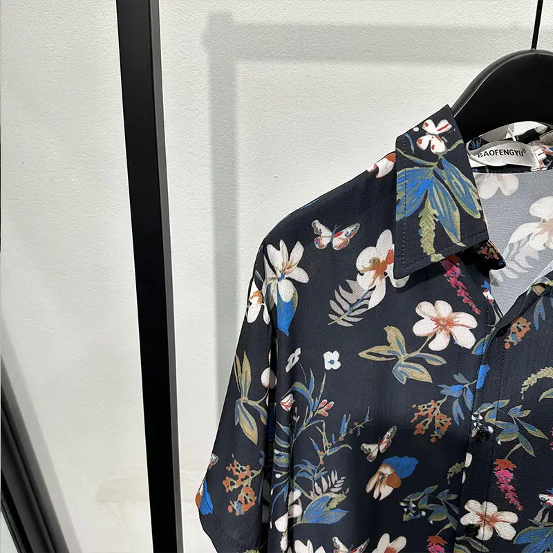 Summer Designer Casual Retro Printing Loose Short Sleeve Shirt Design Popular Lightweight Non-Ironing Draping Top