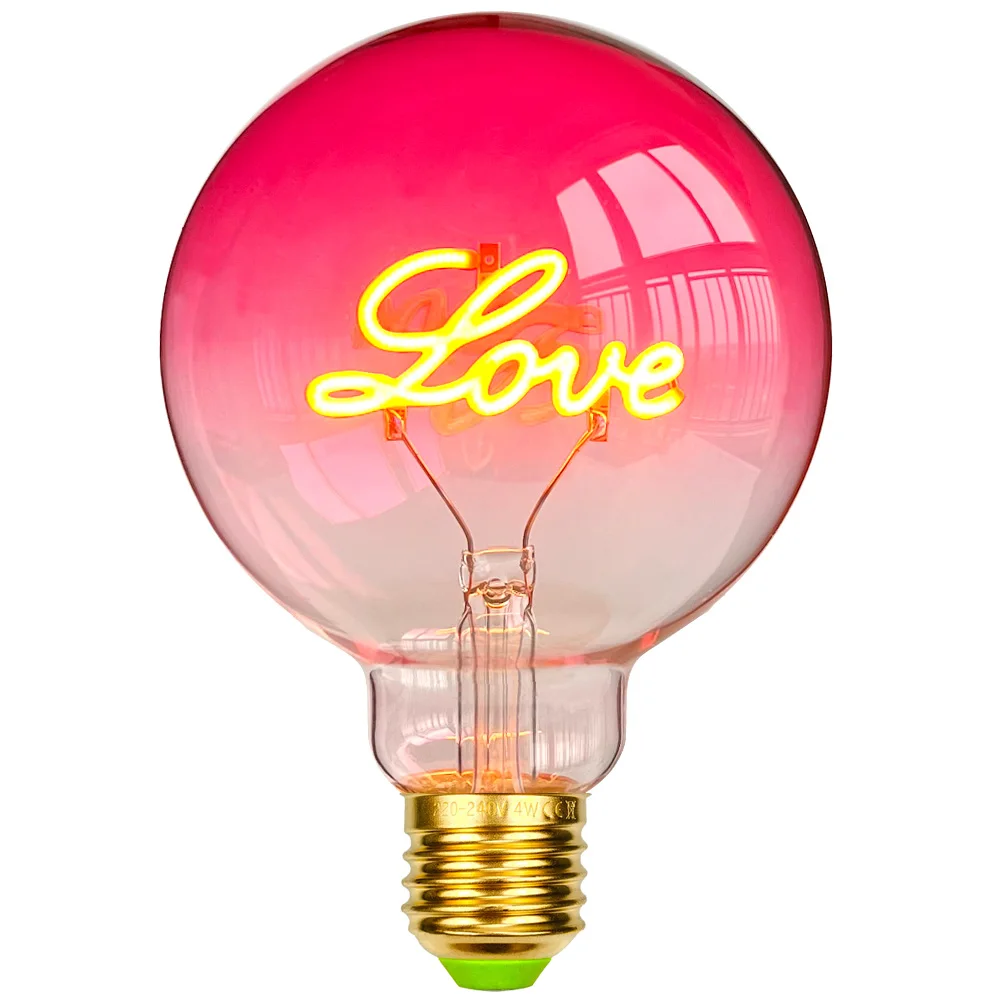 

TIANFAN Vintage Led Edison Bulb Big Globe G95 Love Pink Glass 3W Dimmable 220-240V E27 Base Decorative Light Bulb