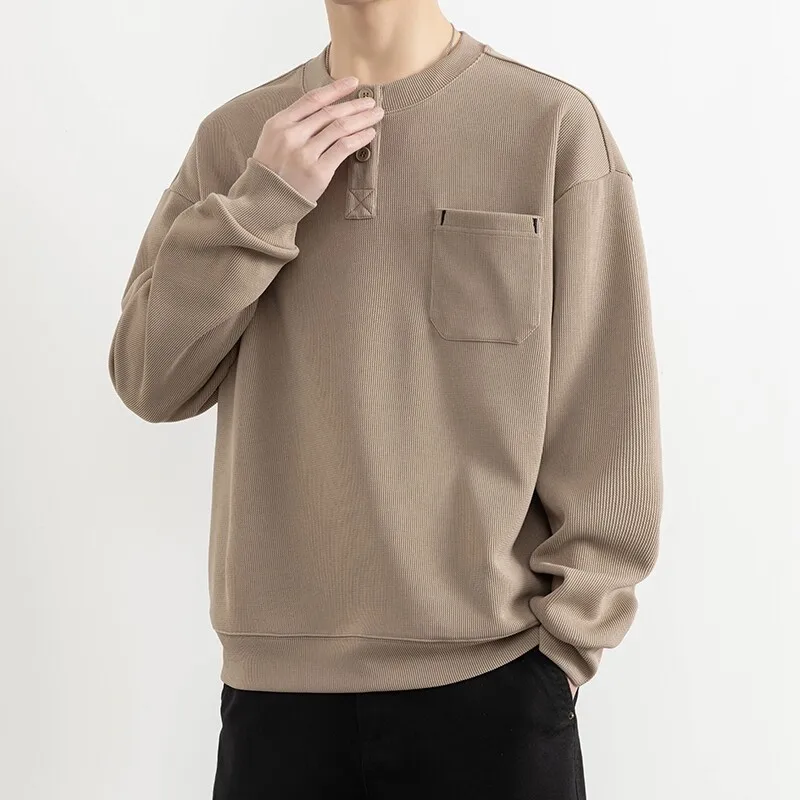 

Spring Autumn Men's Fashion Casual Sweatshirts Men O-Neck Solid Color Loose Hoodie Man Long Sleeve Pull On Streetwear Sweatshirt