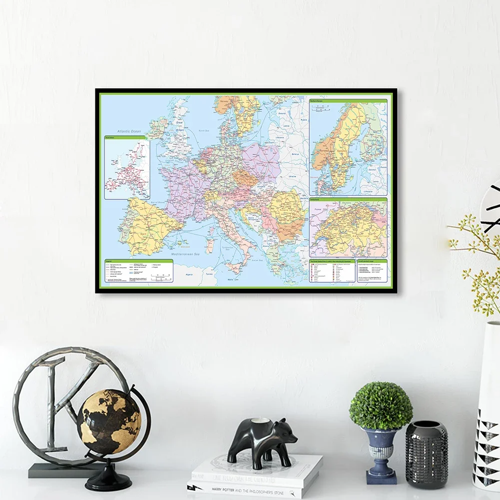 90*60cm Europa mapa polityczna i ruchu z detalami plakat artystyczny na płótnie malarstwo Home Decor przybory szkolne dla dzieci