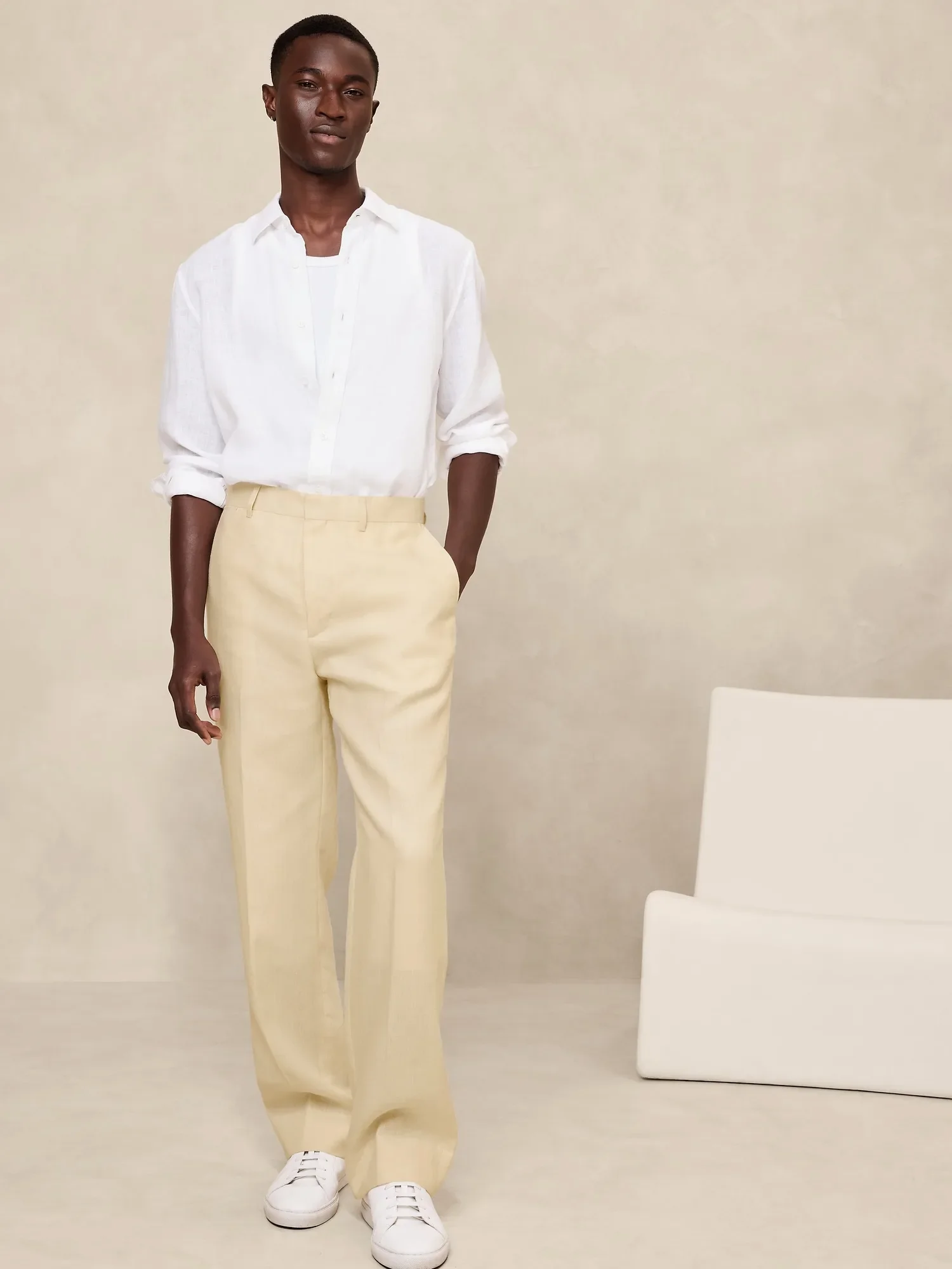 Beige Yellow Linen Smart Casual Men Suit Summer Beach Jacket Prom Elegant Blazer Set Slim Fit 2 Piece Groom Tuxedo Costume Homme