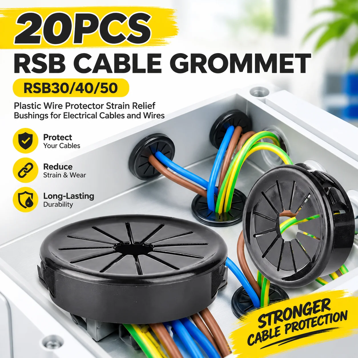 20PCS RSB Cable Grommet RSB30/40/50 Plastic Wire Protector Strain Relief Bushings for Electrical Cables and Wires