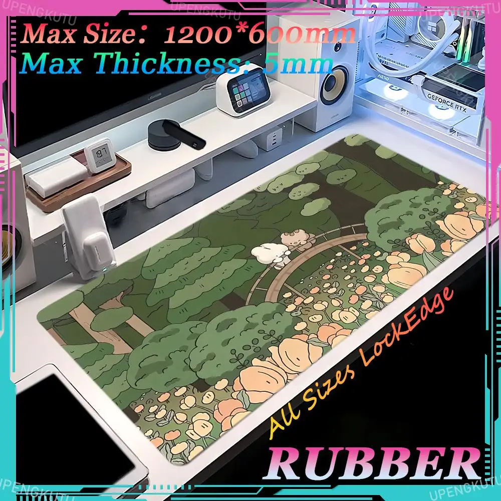 Gato Verde Arte Estética Mousepad, Grande Anime Teclado Pad, Tapete De Mesa, Tapete De Escritório, Borda De Bloqueio De Borracha, Personalizado