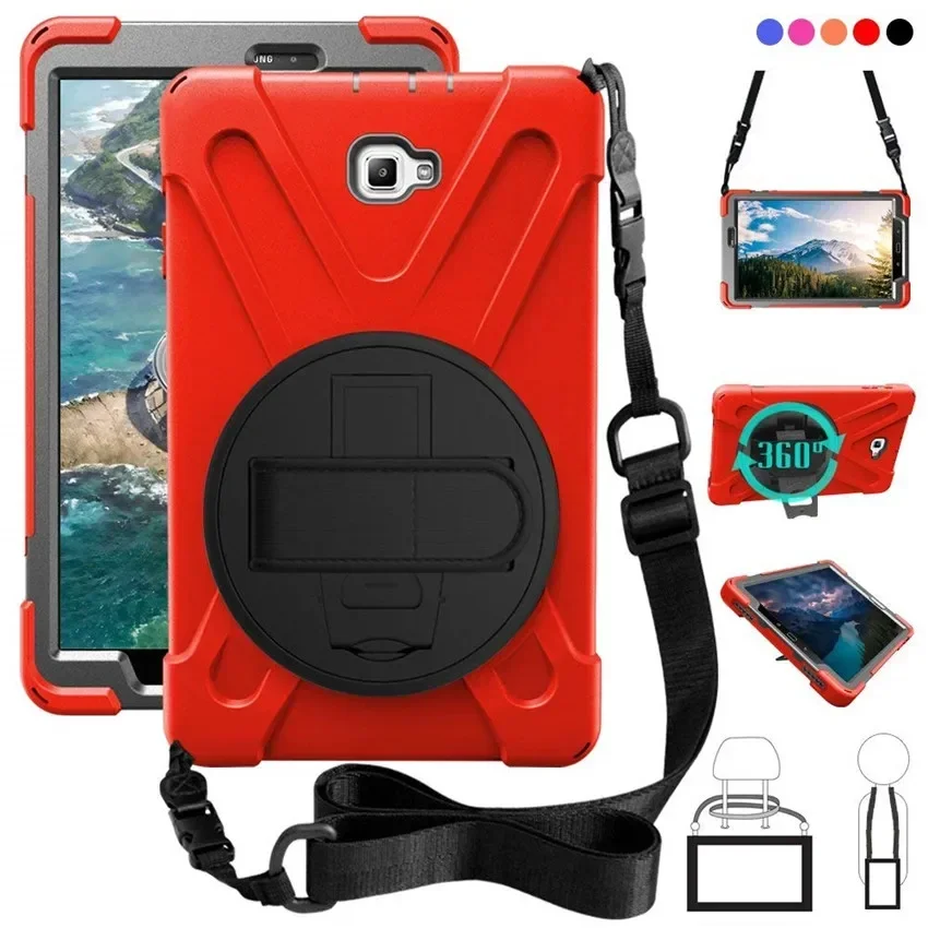 Armor Case For Samsung Galaxy Tab A 10.1 T580 T585 SM-T585 SM-T580 T580N 2016 Kickstand Hard Cover With Hands Strap Shoulder