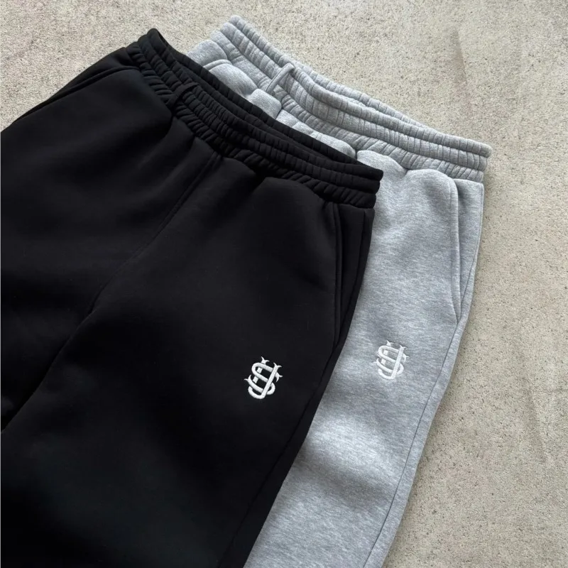 Y2k Street Trendy Hosen für Damen, Hip-Hop-Stickerei, Unisex Freizeithosen, elastischer Bund, Reißverschluss, locker geschnittene, einfarbige Sport-Sweatpants – Detail 12