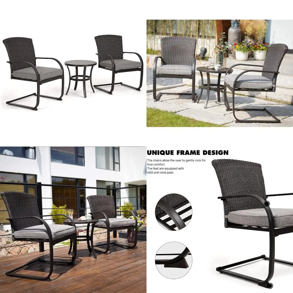 

Набор из 3 плетеных бистро для улицы со стульями-качалками и съемными подушками, небольшой журнальный столик в комплекте