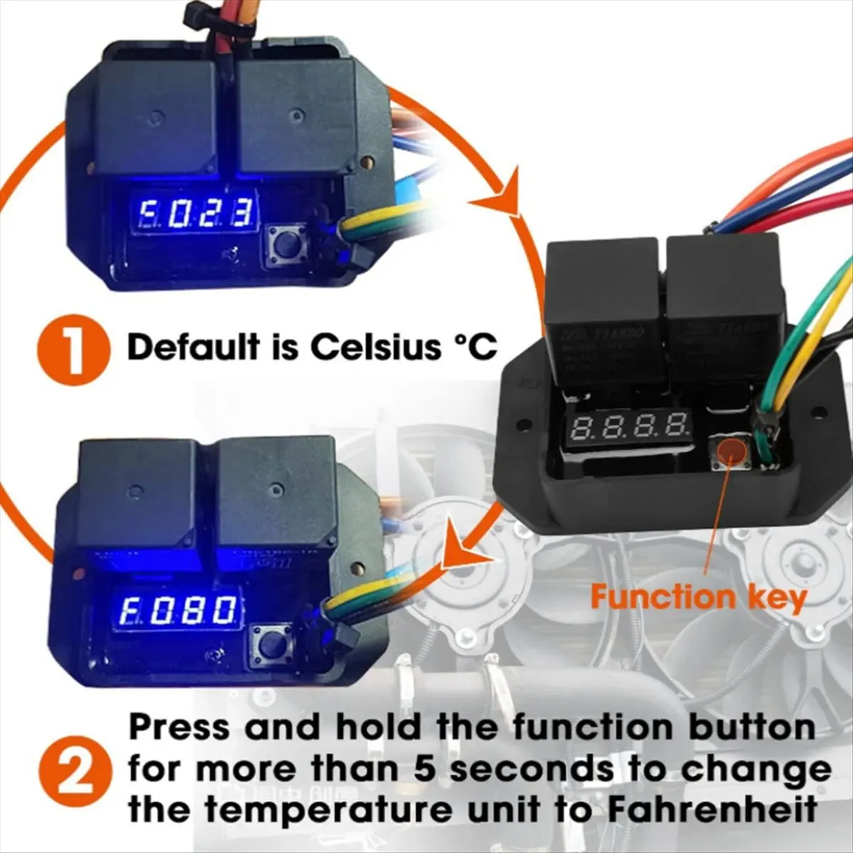 12V Digital Radiator Fans Controller Swith 0444 Adjustable Temperature Range Digital Electric Thermatic Fan Switch Kit