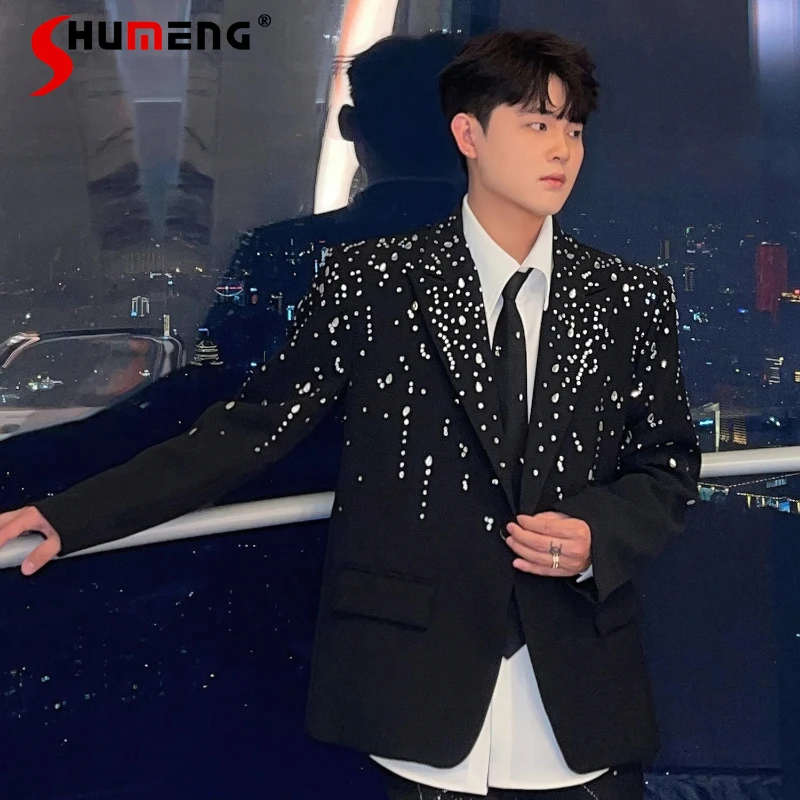 

Men's Suit Jackets 2025 Spring Autumn Rhinestone Design Light Luxury Fashion Tailored Coats Handsome Trendy Versatile Blazers