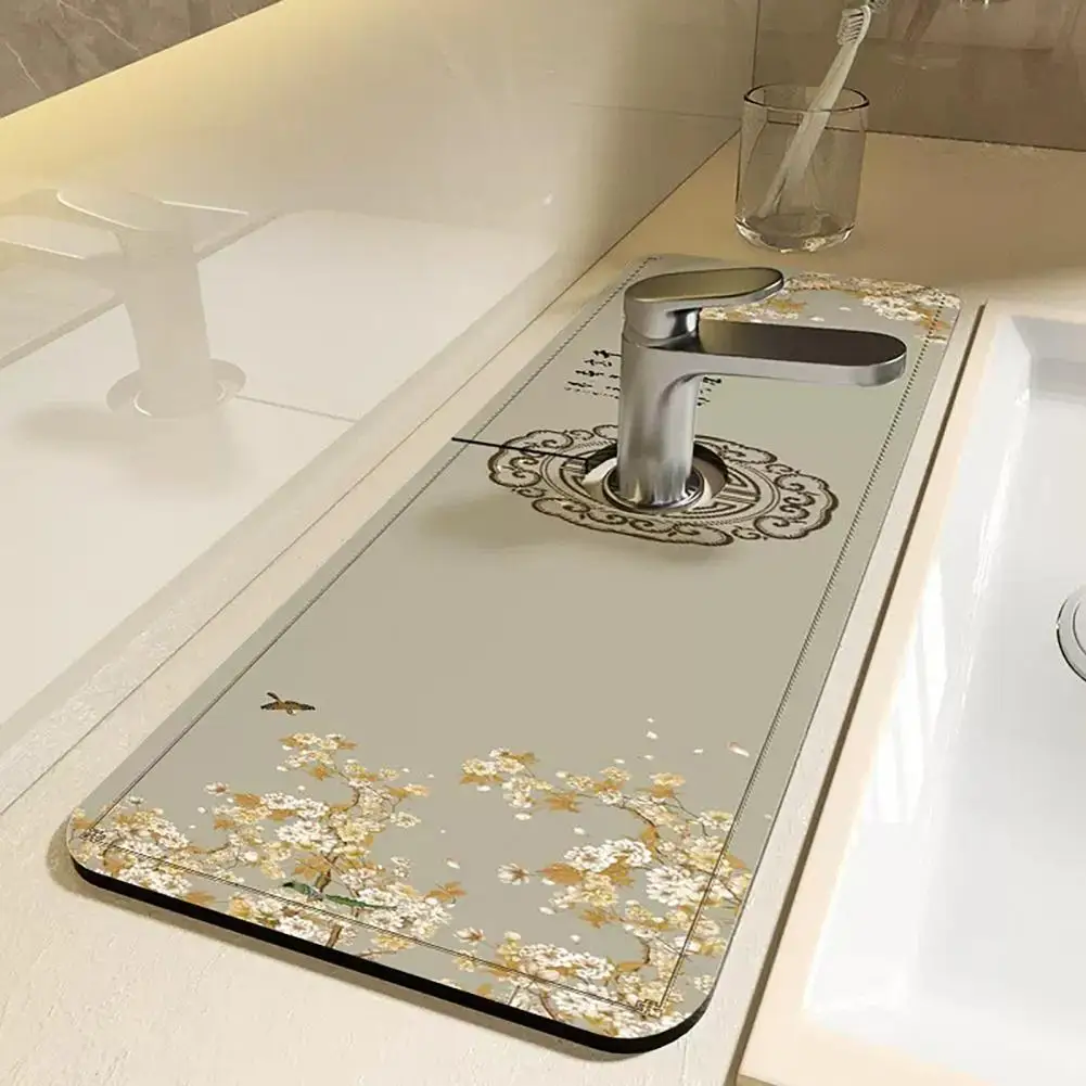 Super Absorbent Faucet Draining Mat Super Absorbent Chinese Floral Print Diatom Mud Faucet Draining Mat Quick for Bathroom