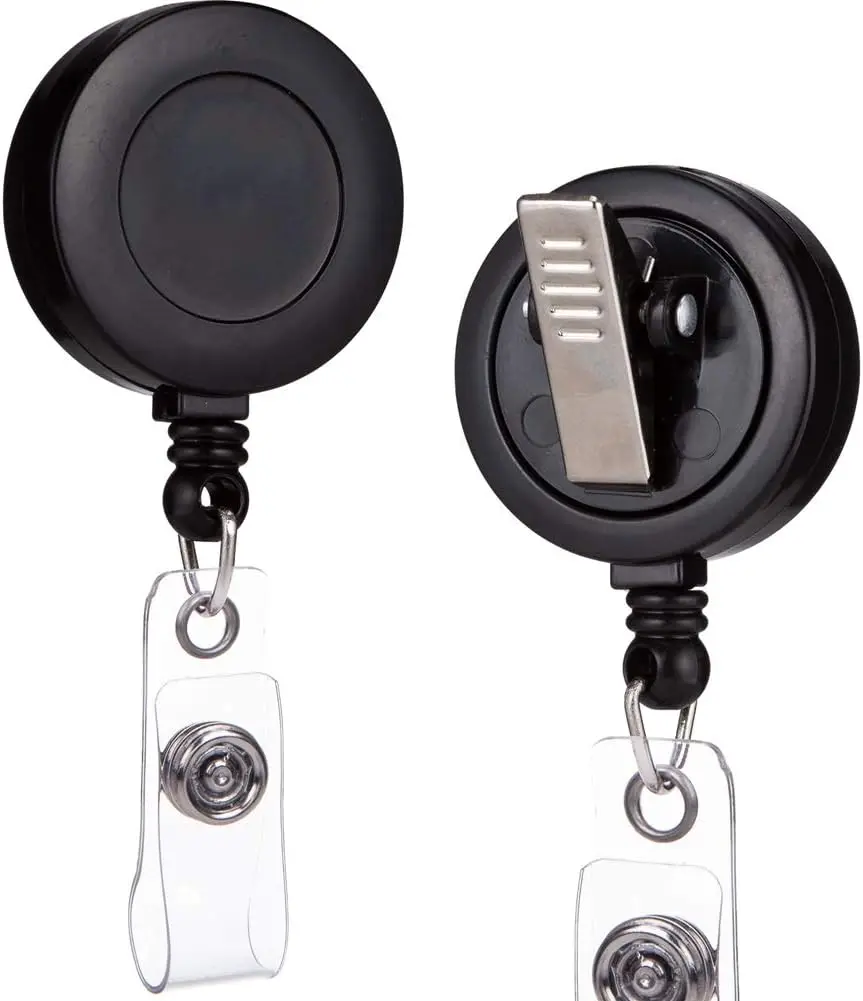 100 Pack - Retractable ID Name Badge Holder Reels with Swivel Alligator Clip (Black, 100 Pack)