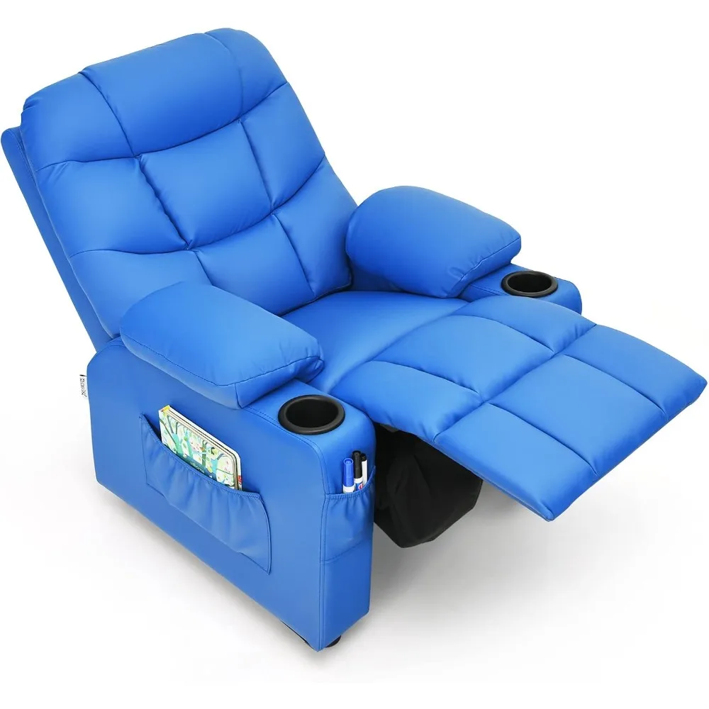 

Kids Recliner Chair w/Cup Holder & Side Pockets, Children Recliner w/Comfortable Backrest, Armrests & Footrest