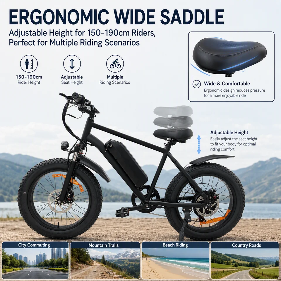 1000W Peak Fat Tire Electric Bike 48V 15Ah Removable Battery 20*4.0" All‑Terrain E‑Bike Dual Suspension LCD Display Adult Mountain Electric Bicycle image 6