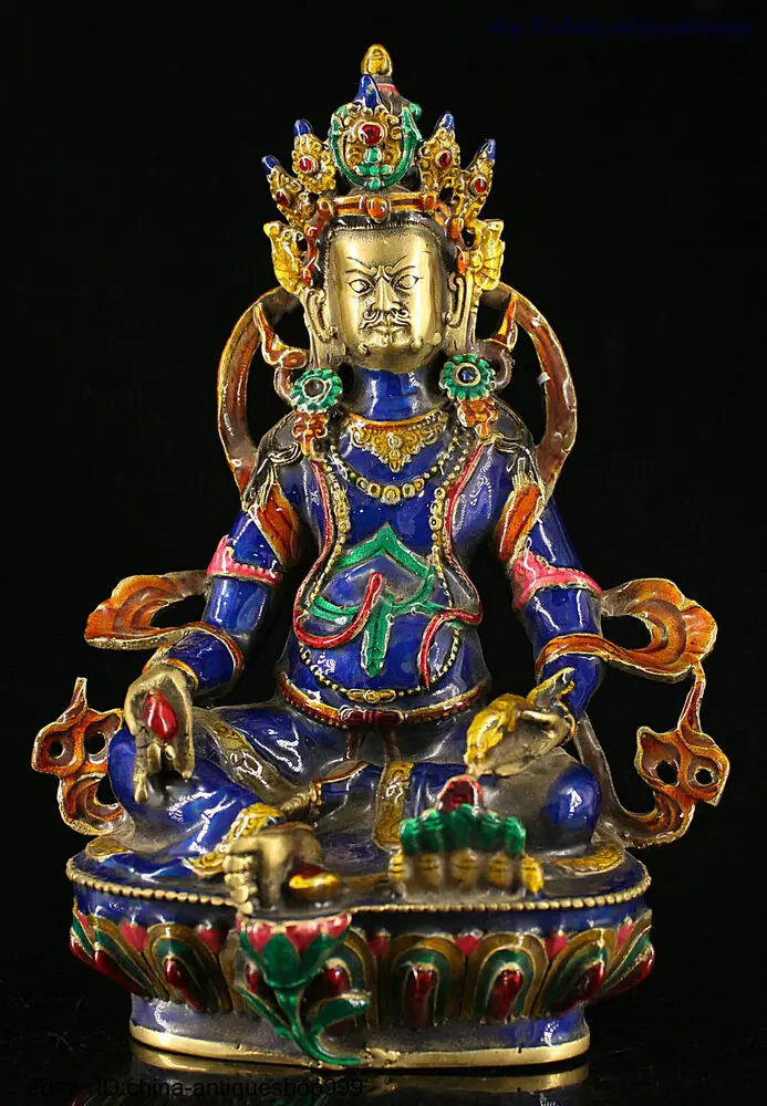 

Chinese Buddhism Bronze Cloisonne Enamel Gilt Yellow Jambhala God Buddha Statue