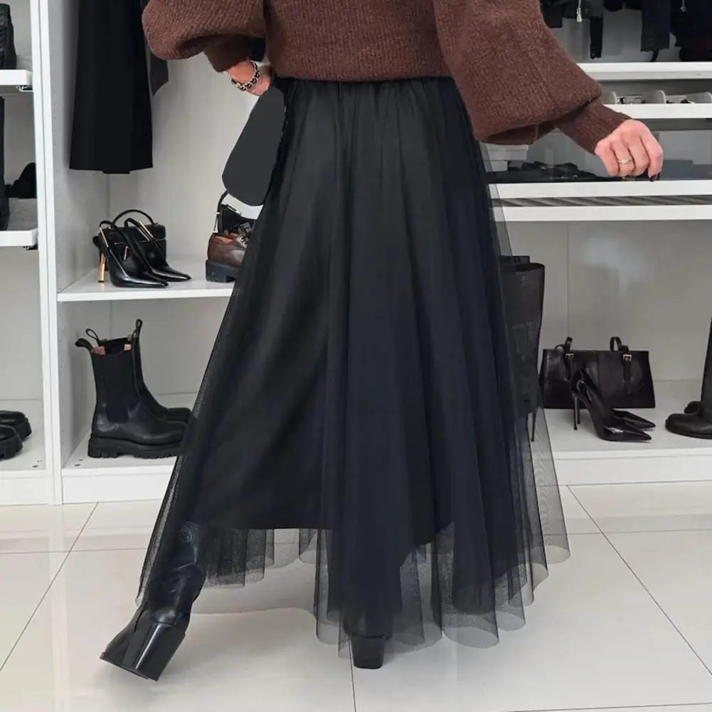 Trendy Women Midi Skirts Women's Mesh Skirts High Waist Midi Skirt Black Mesh Party Dress Long Skirt For Wedding Party Cocktail