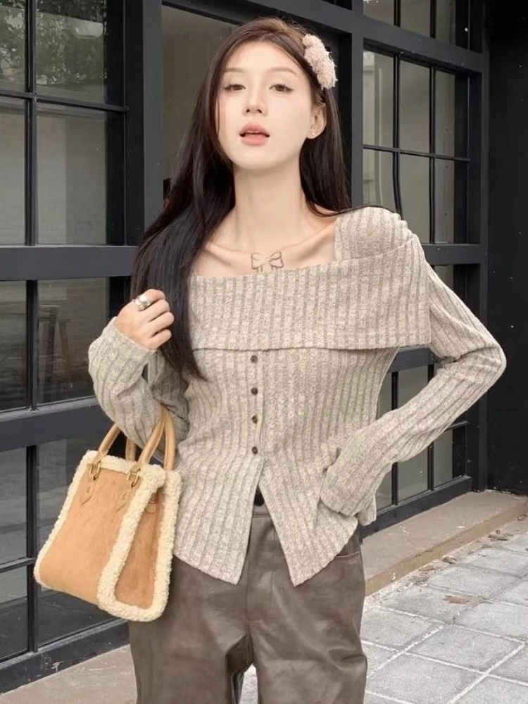 

Футболки с длинным рукавом, женские уютные осенние стильные корейские стильные удобные однотонные футболки для отдыха, женская универсальная шикарная одежда