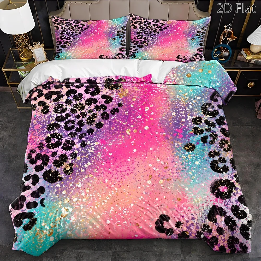 Leopard Print Splash Ink Gradient Duvet Cover Set Multi Size Quilt Cover Queen Size Bedroom Bedding Decoration Machine Washable Adult Boy Girl Bedroom