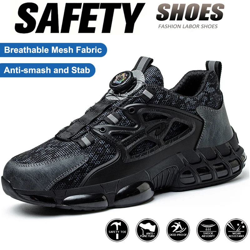 Steel Toe Safety Shoes for Men Women Impact Resistant Steel Toe Cap Puncture Resistant Slip Resistant Work Sneakers Lightweight Comfortable Industrial Construction Footwear Wear Resistant Durable Full Sizes for All Seasons