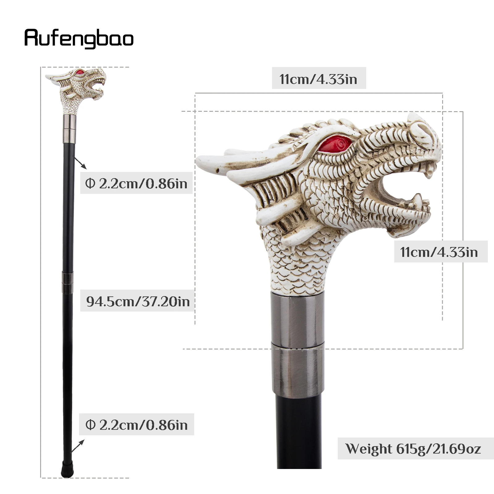 الأبيض الراتنج التنين عيون حمراء عصا للمشي الزخرفية Cospaly قصب هالوين الصولجان العصا Crosier أداء المرحلة قصب 94 سنتيمتر #2