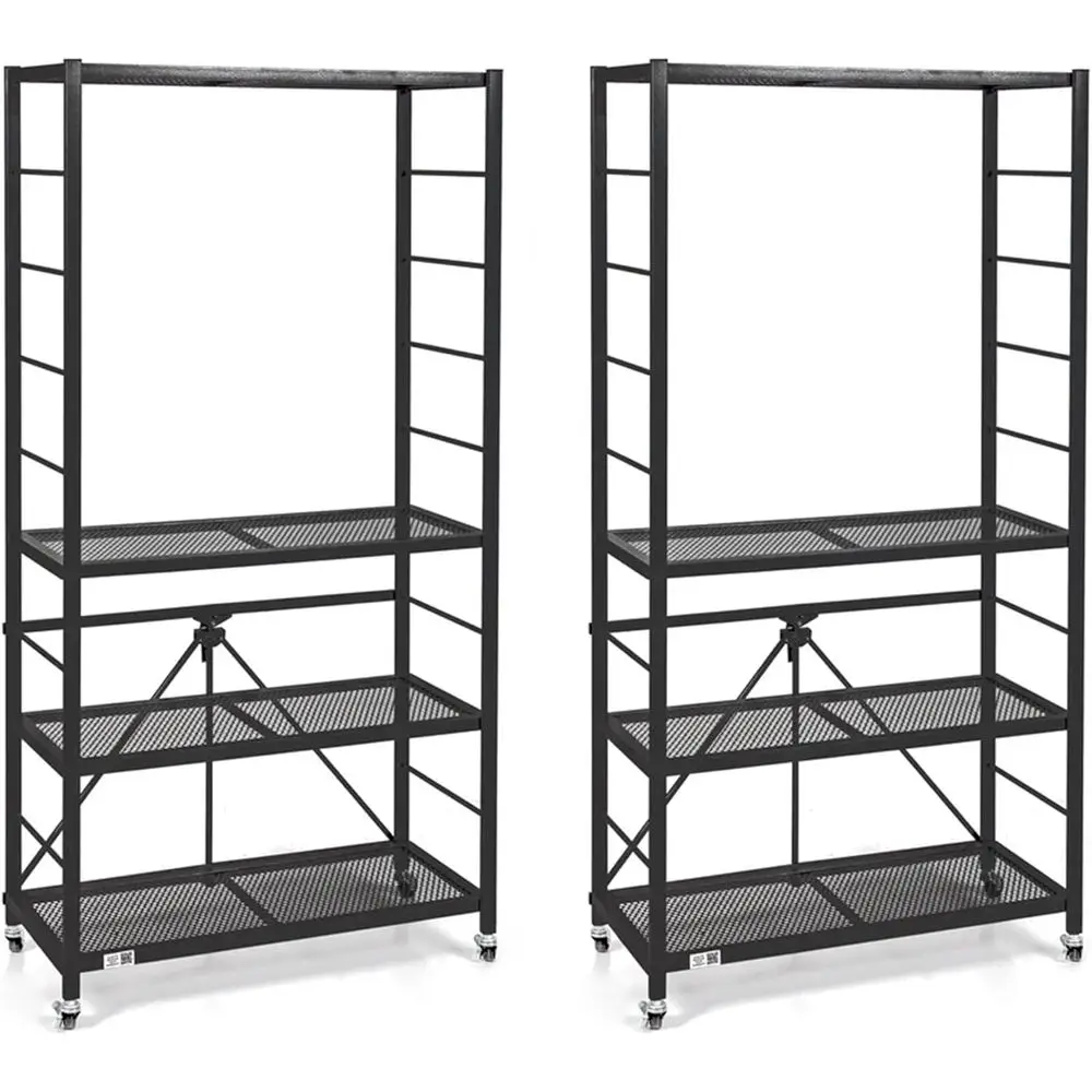 

2-Pack 4-Tier Heavy Duty Steel Storage Racks with Wheels, Black