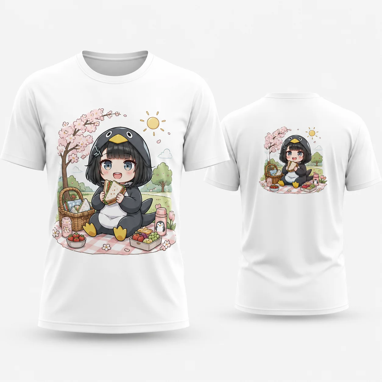 Goo goo gaga Cute Penguin Study T Shirt Kawaii Chibi Anime Girl Homework Laptop Books 3D Print Quick Dry Breathable Summer Top