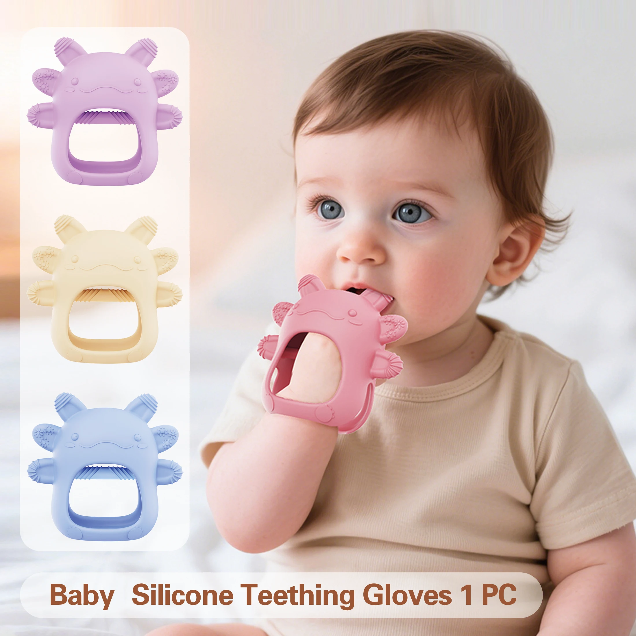 1pc Cute Axolotl Baby Silicone Glove Teether, Food Grade Infant Teething Toy, For Boy And Girl