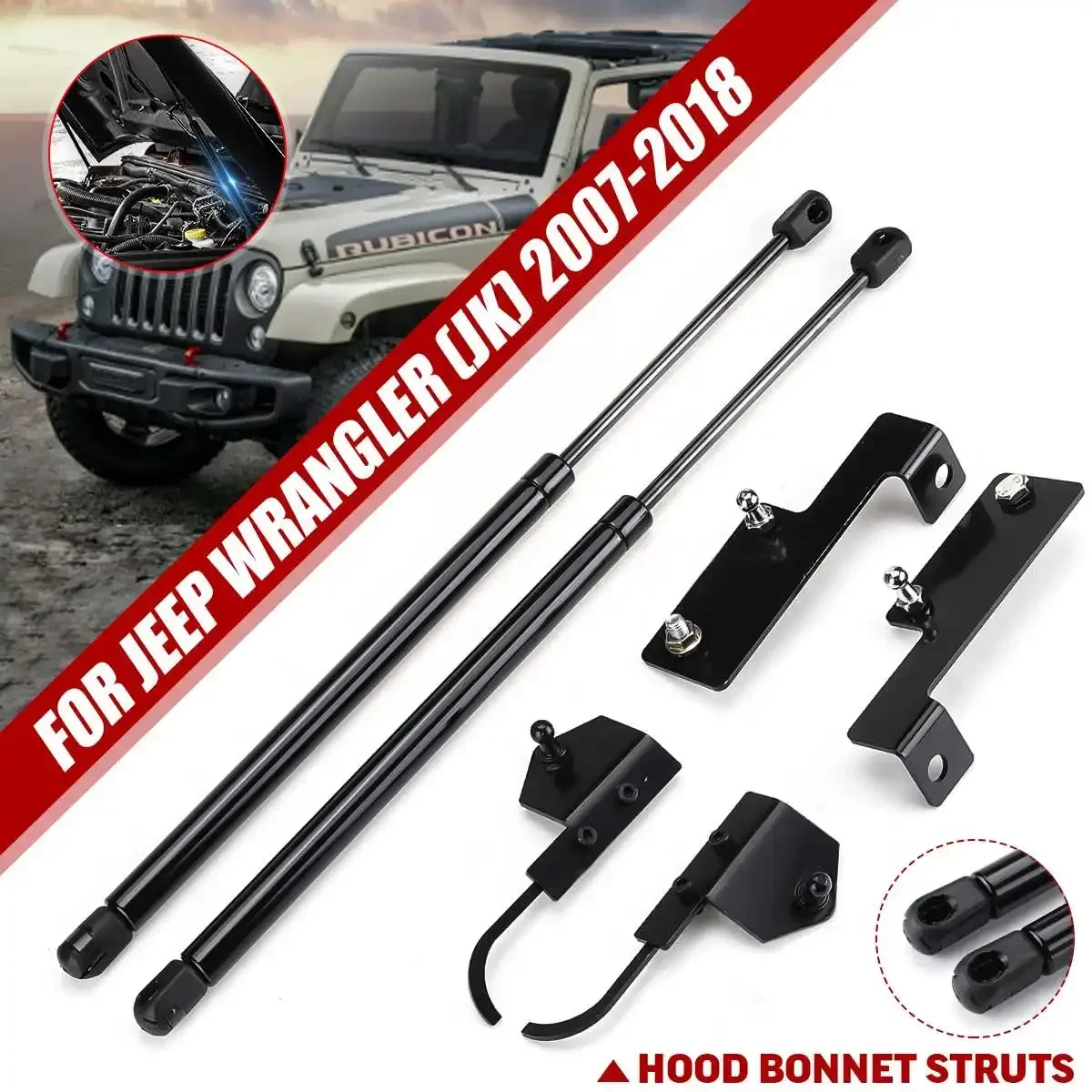 2pcs Front Hood Bonnet Modify Gas Struts Lift Support Shock Damper for Jeep Wrangler (JK) 2007 2008 2009 2010 2011 2012 - 2018