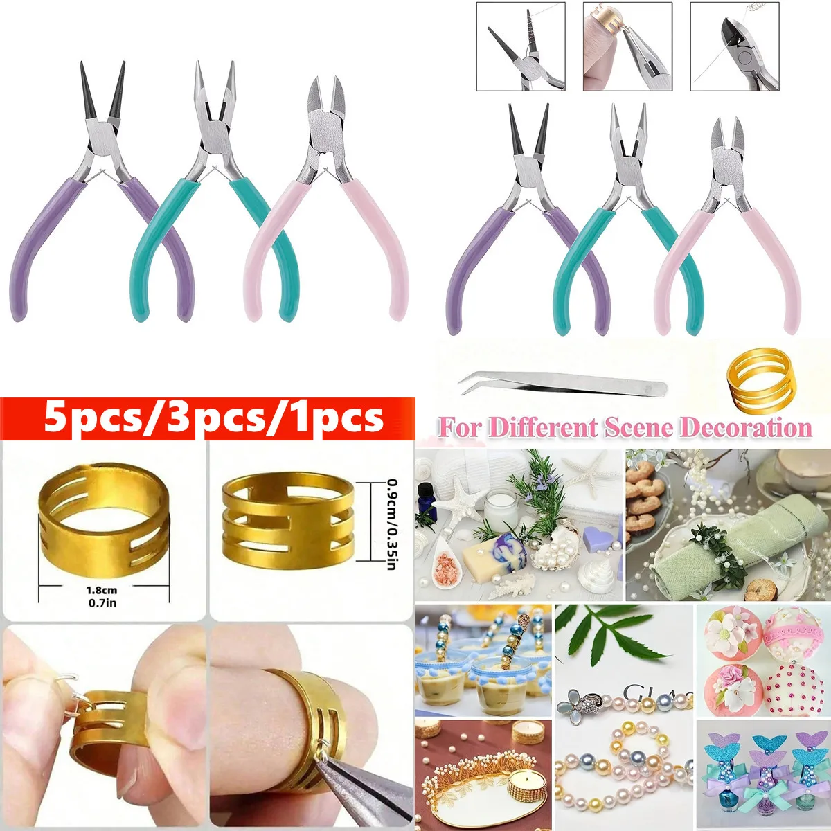 5/3/1pcs Jewelry Pliers Tool Kit Includes Needle Round Wire Cutter And Curved Nose Pliers For Jewelry Beading Repair Supplies