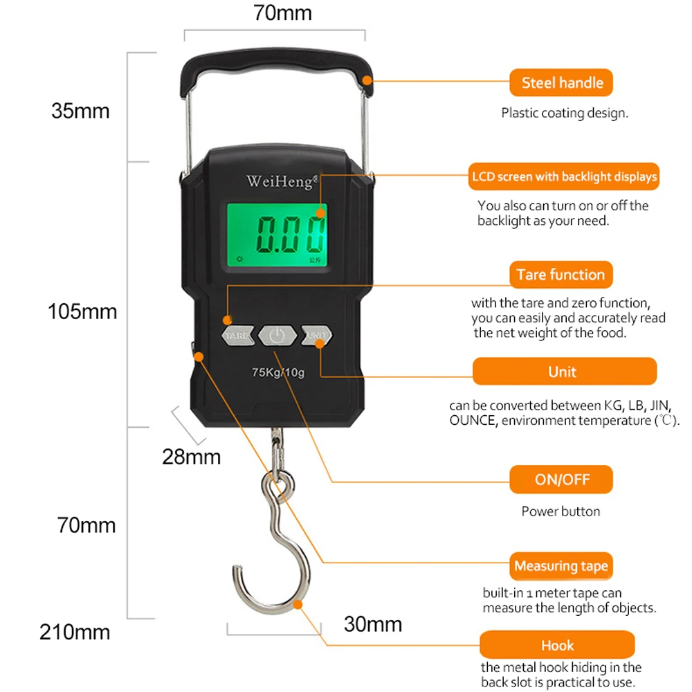 Przenośny wyświetlacz LCD cyfrowy wisząca waga wędkarski walizka bagażowa waga bagażu waga podróżna elektroniczna narzędzie waga 75Kg/10g 50Kg/5g