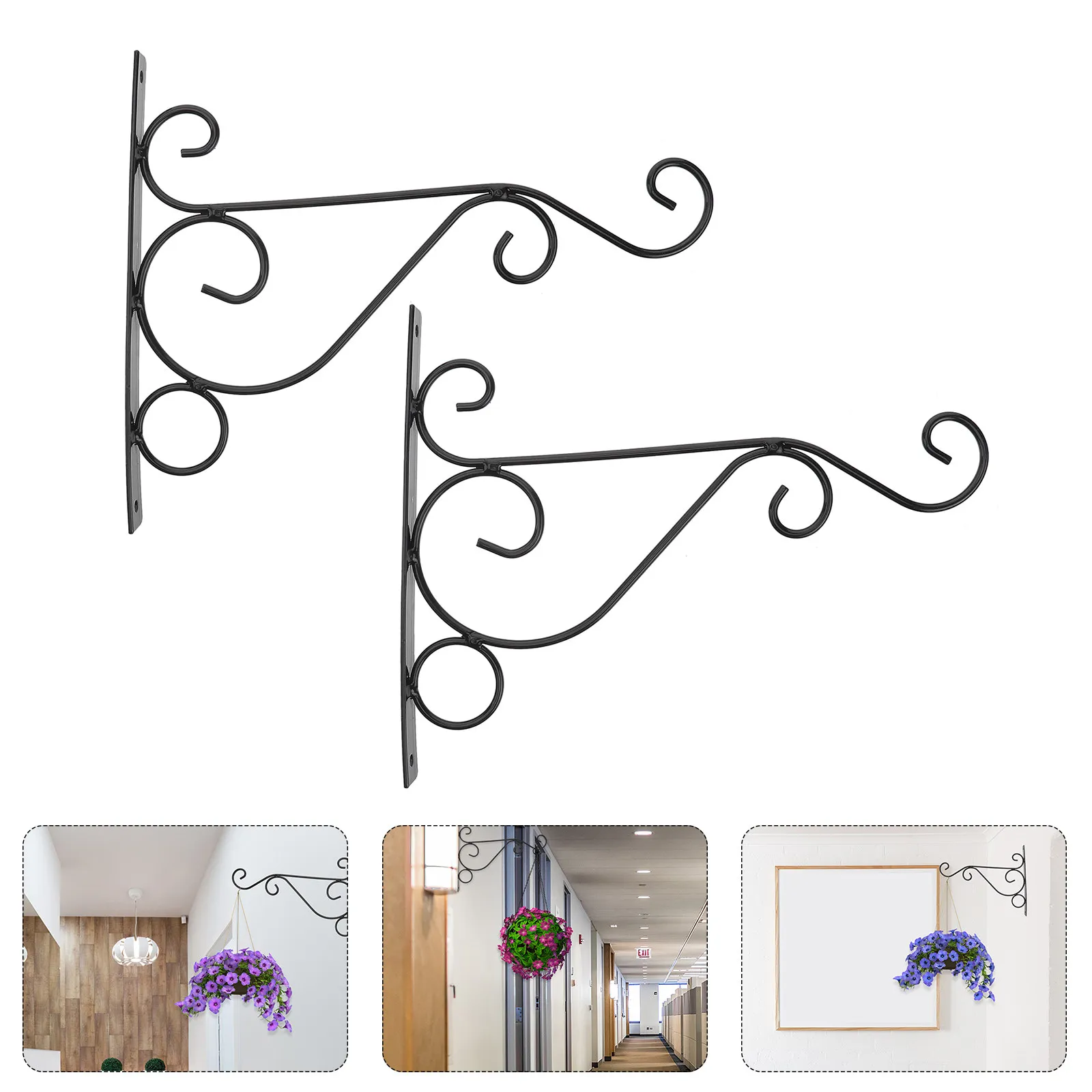2 pcs Iron Flower Frame Black Wrought Metal Flowerpot Stand For Wall Hanging Plant Shelf Bonsai Rack Decor Balcony Garden Window