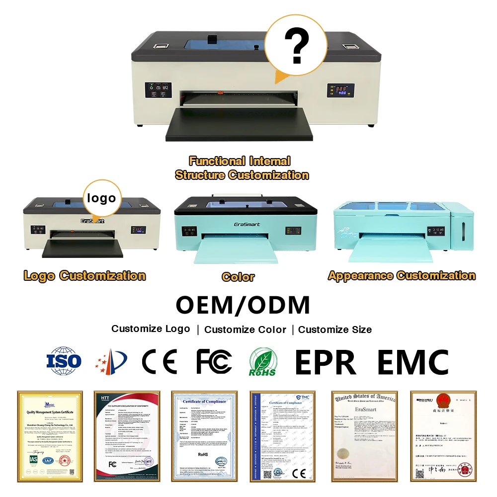 Erasmart 13 بوصة 340 مللي متر طابعة تي شيرت آلة طباعة A3 DTF طابعة 30 سنتيمتر الوردي Impresora DTF طابعة مع فرن DTF