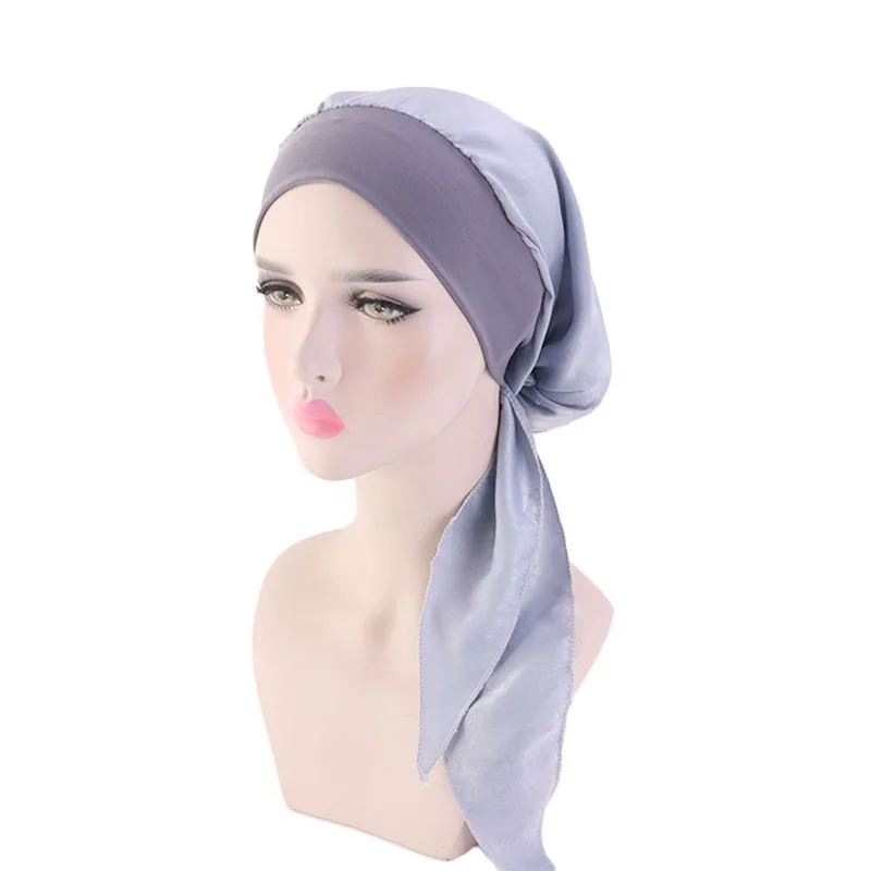 2 TEILE/LOS Frauen Muslimischen Vorgebunden Turban Kappe Kopftuch Hijab Chemo Hut Haarausfall Kopftuch Wrap Strech Bandana Haar Zubehör – Detail 7
