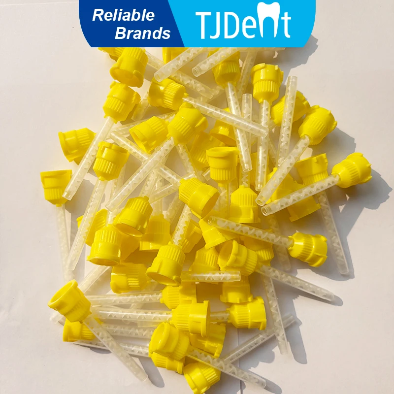 

TJDent 50pcs Dental Mixing Tips Disposable Silicone Rubber Mixing Head Yellow Nozzles Mixing Tube Dentistry Impression Materials