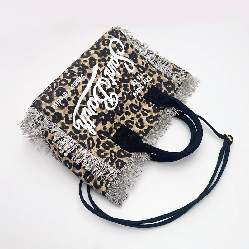 

New i women's large capacity leisure travel leopard print small canvas handmade tassel handbag tote bag mommy bag SAINT BARTH