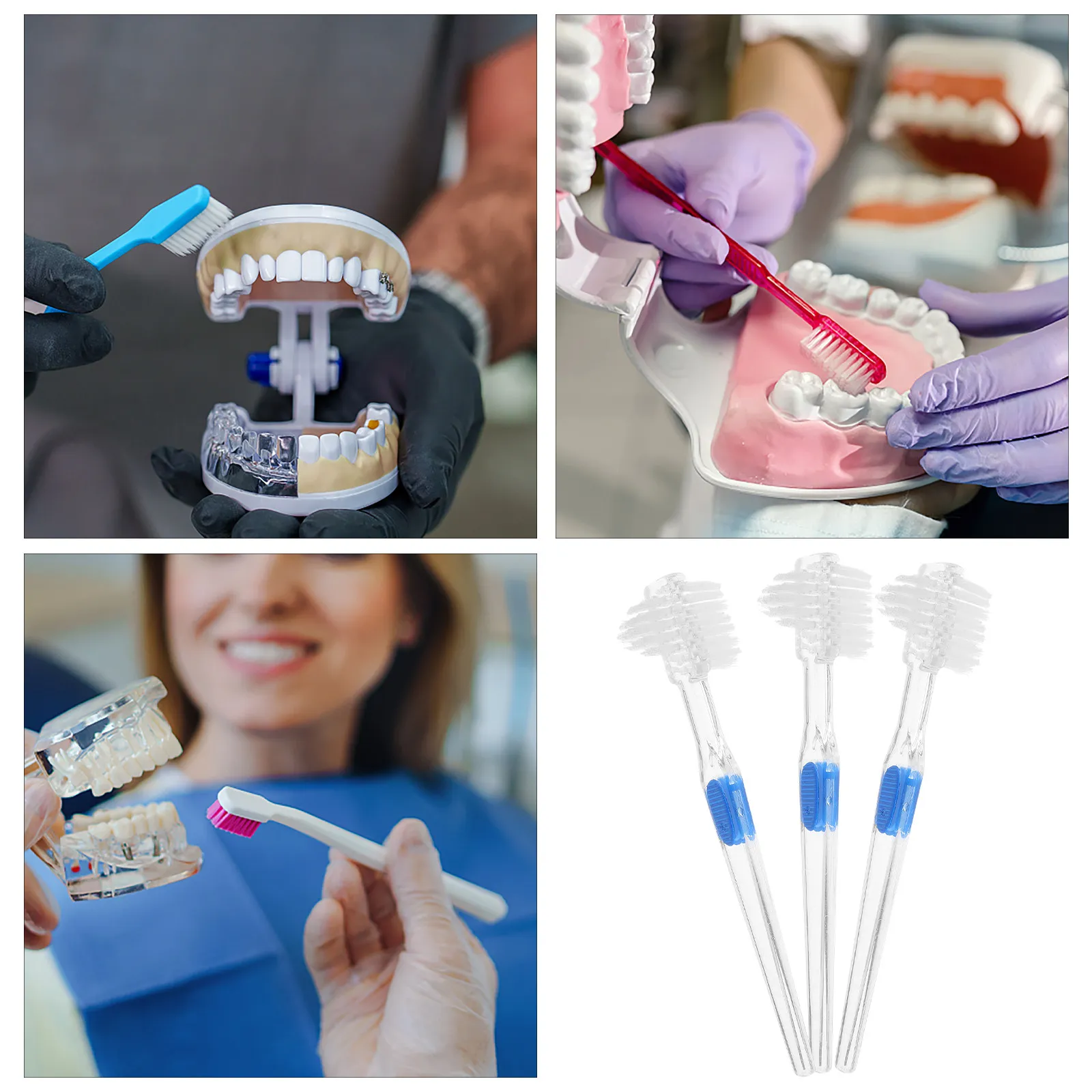 3Pcs Double-Headed Denture Brush Transparent Non-Slip Handle False Teeth Cleaning Tool Effective Stain Remover Fresh Breath