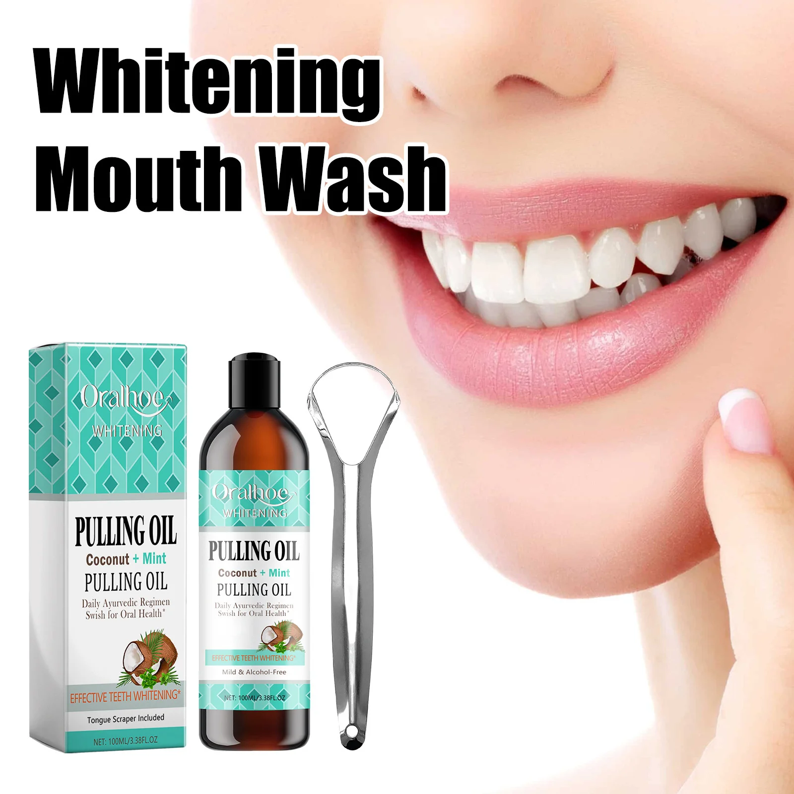 

Coconut Mint Pulling Oil Mouthwash Clean Fresh Oral Breath Odor Removal Tongue Scraper Set Alcohol-Free Whiten Tool Mouth Care