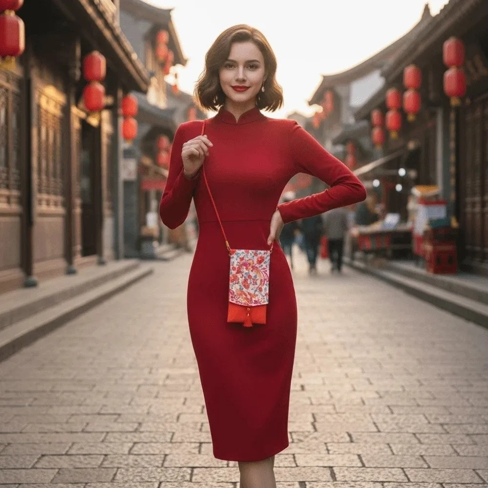 

Traditional Spring Festival Red Envelope Tassels Hongbao Children's Money Bag Polyester Blessing God of Wealth Red Pocket