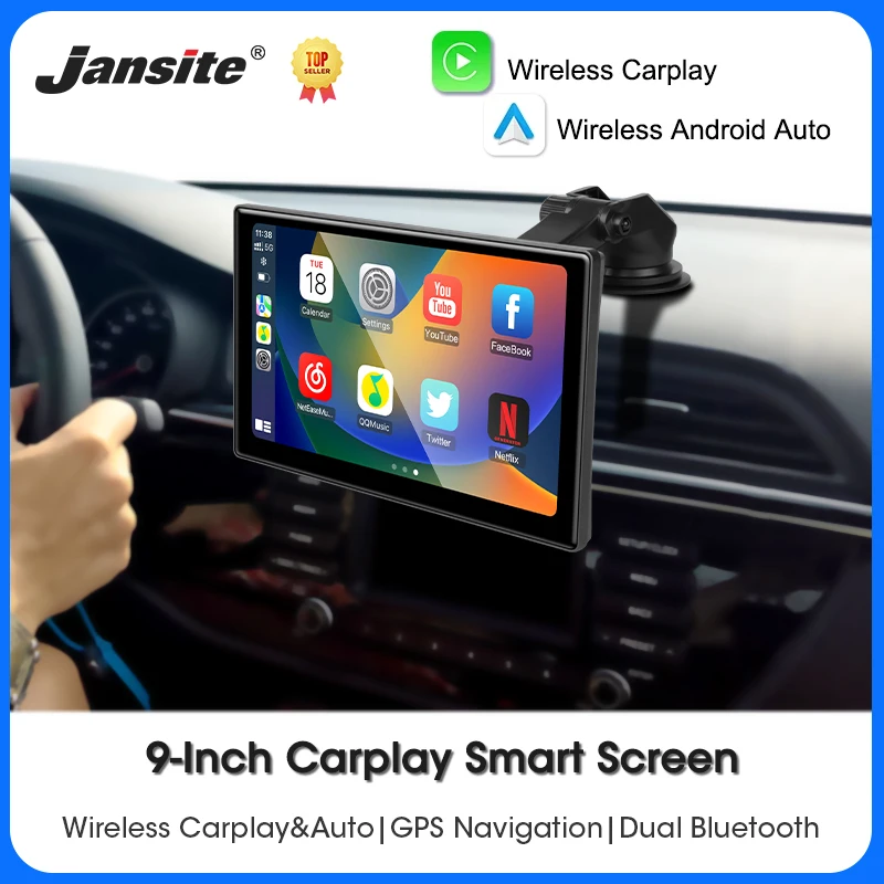 

Jansite 9" Carplay Smart Screen Multimedia Video player Wireless Carplay Android Auto Car Radio for Apple Or Android Stereo