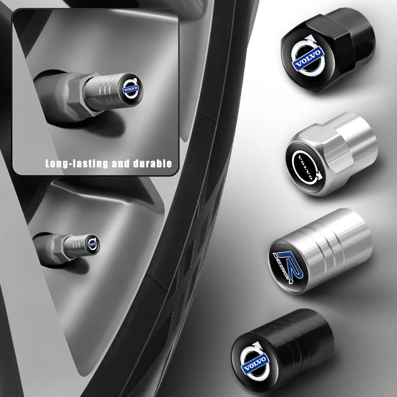 Para volvo xc90 v90 v60 xc60 v40 s80 s60 s90 c40 xc40 v70 xc70 c30 c70 4 pçs liga de alumínio tampas da válvula do pneu da roda do carro tampa da haste