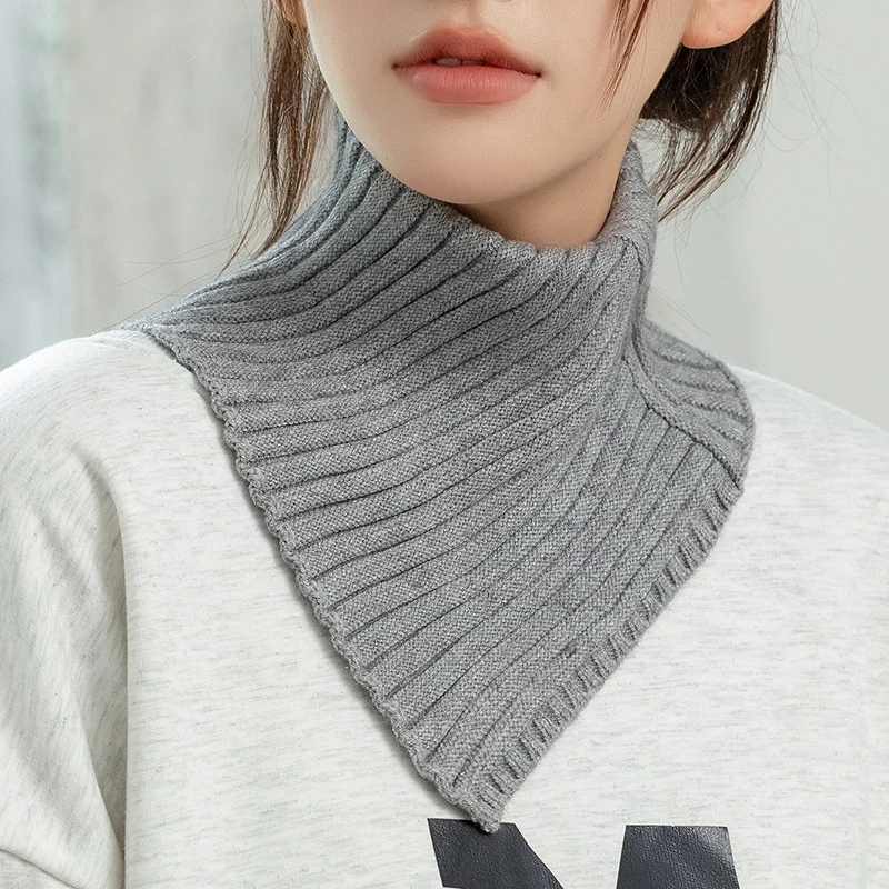 Detachable Striped Knitted Turtleneck Collar For Women False Collar Fashion Plain Winter Warm Cover Head Neck Guard Collar