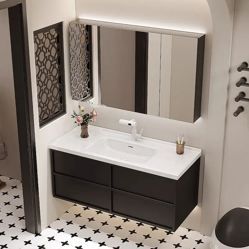 New chinoiserie skeleton line walnut color bathroom cabinet smart bathroom washbasin washbasin combination cabinet