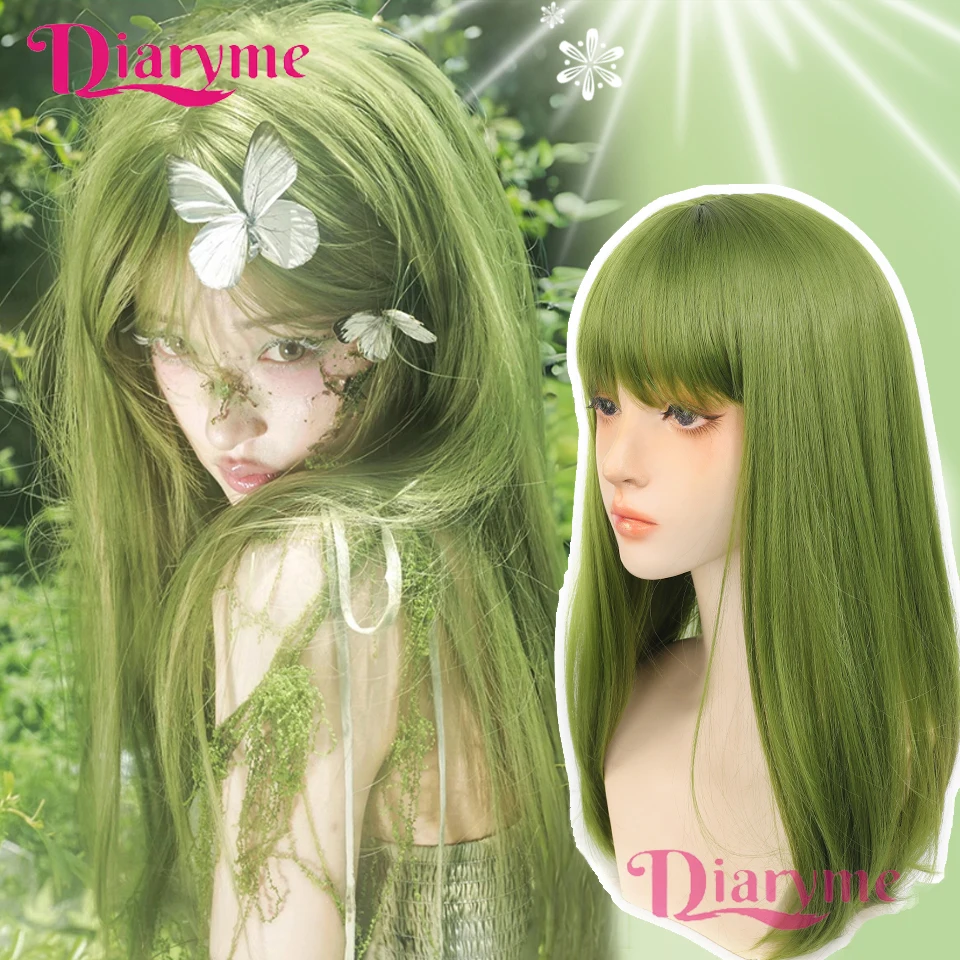 

Прямые многослойные зеленые парики с аккуратной челкой, синтетический парик высокой плотности из натуральных искусственных волос для женщин, повседневные парики для косплея, вечерние парики