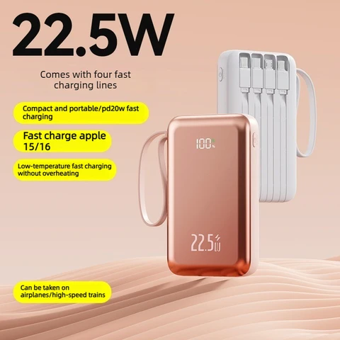 (CCC)22.5W 10000/20000mAh Power Bank для мобильных телефонов iPhone, Huawei и Xiaomi, портативное зарядное устройство со встроенным кабелем