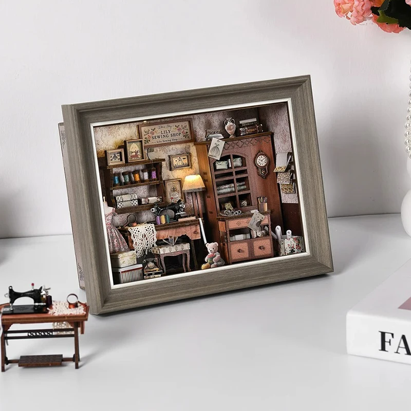 

DIY Book Nook Kit Wooden Mini Doll House 3D Puzzle Photo Frame Ornament Bookshelf Insert Retro Booknook Dollhouse Birthday Gifts
