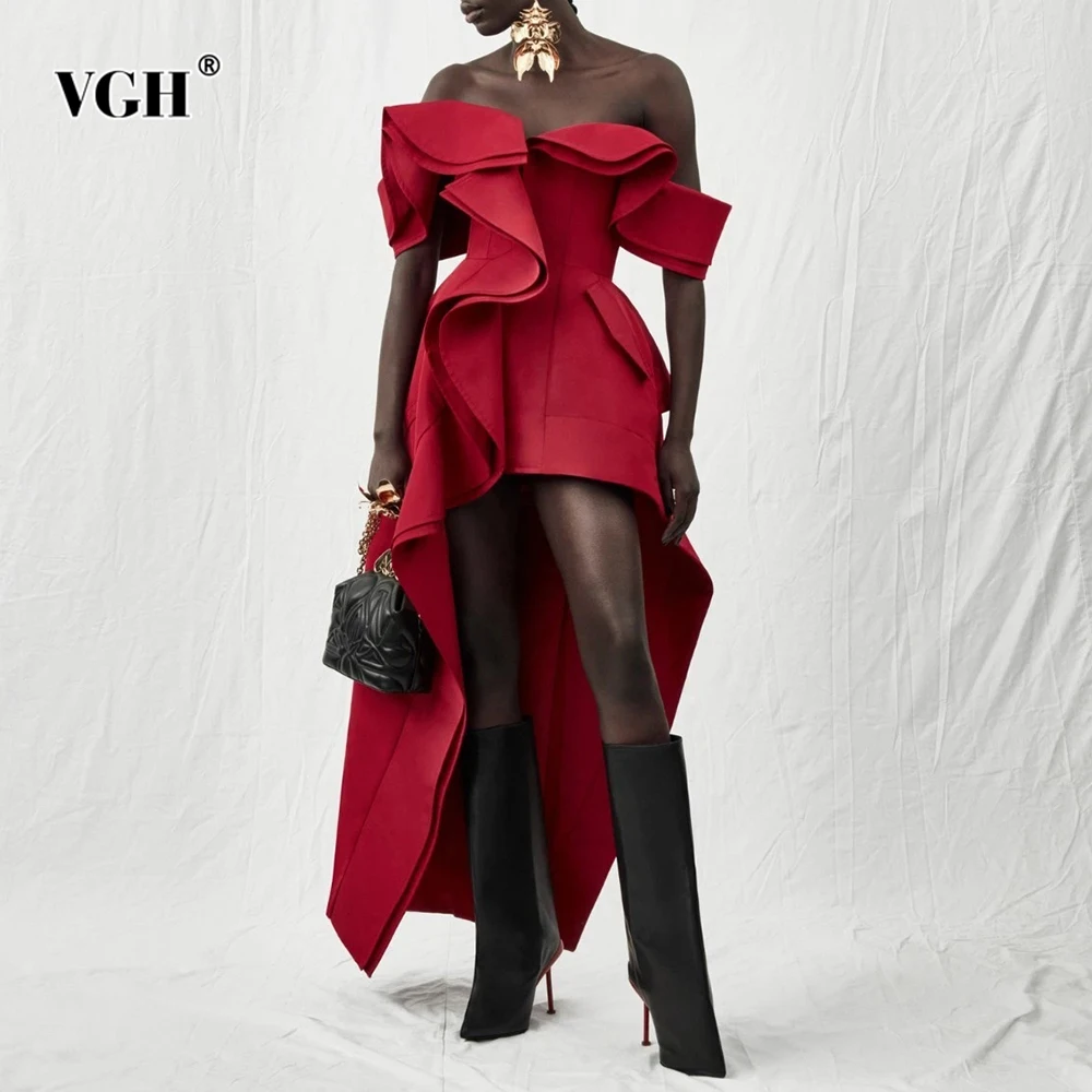 VGH Sexy Gesplitste Onregelmatige Plooien Midi Jurk voor Vrouwen Slash Hals Korte Mouw Patchwork Rits Prom Jurken Vrouwelijke Zomer Stijl