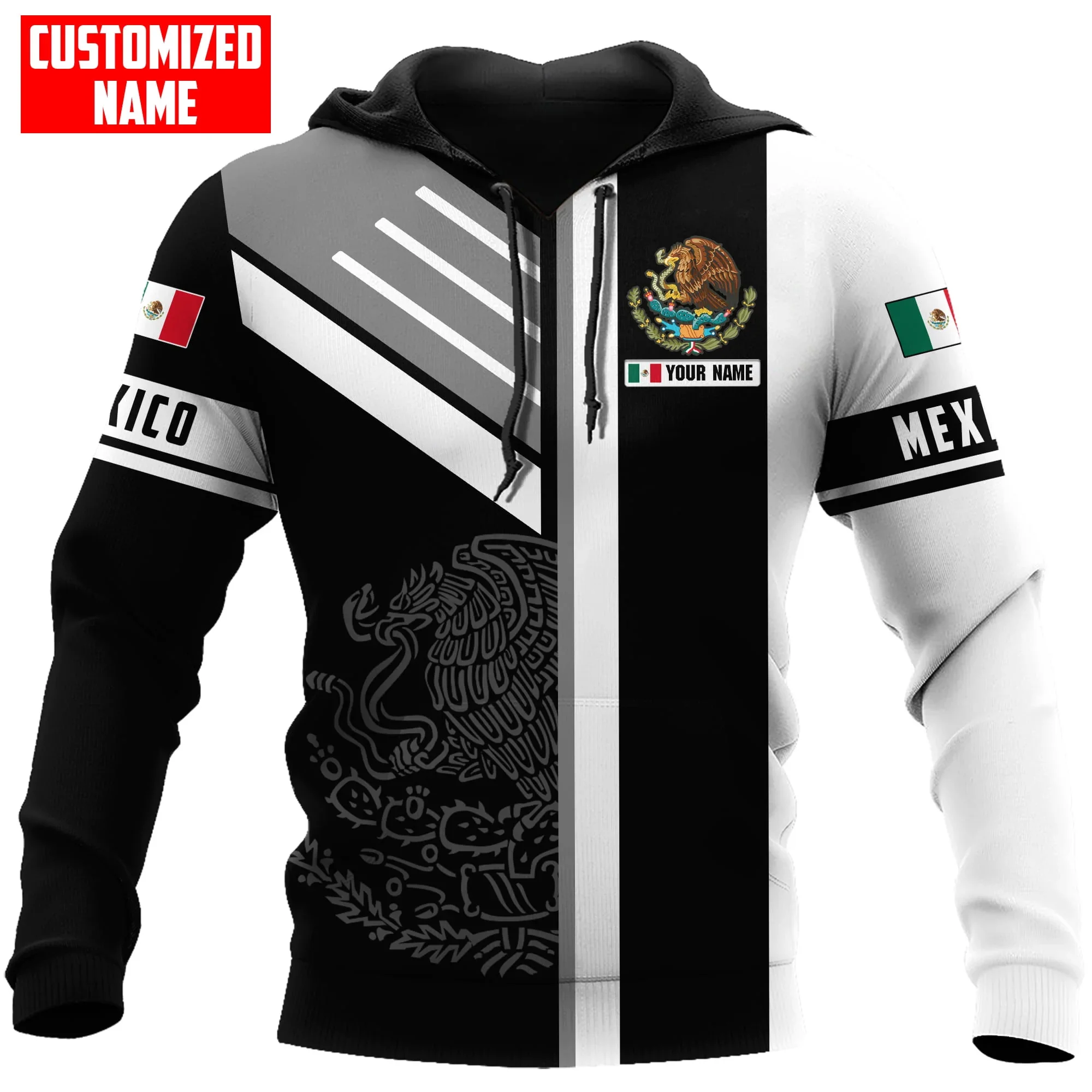 

Personalized Name Mexico Flag Coat of Arm 3D All Over Printed Mens Hoodie Unisex Casual Jacket zip hoodie sudadera hombre MT-113