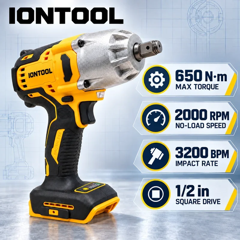 IONTOOL Handheld Cordless Impact Wrench 3200bpm For Heavy Truck Tire Change and Trailer Hitch Fixing and Wheel Nut Removal